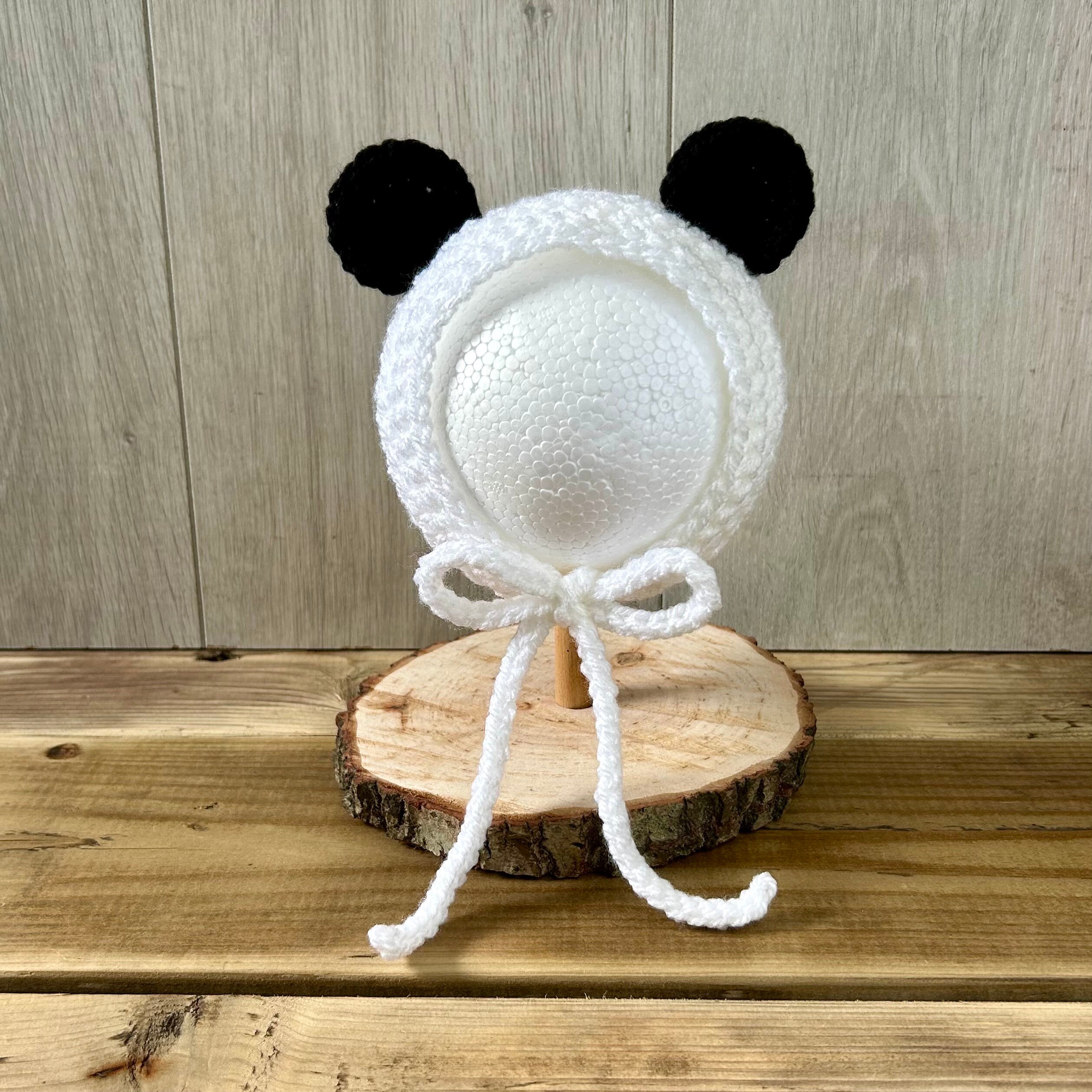 Black and White Panda Bear Bonnet with Black Satin Lining and Rhinestones Ears Dalmatian Kitty Bonnet? $3800 This beautiful bonnet  main image 2