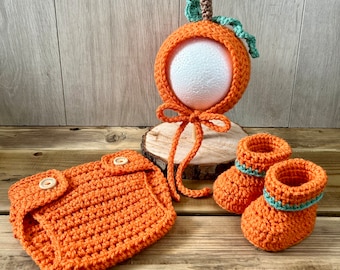 Crochet Pumpkin Outfit: Newborn Halloween Costume, Photo Prop