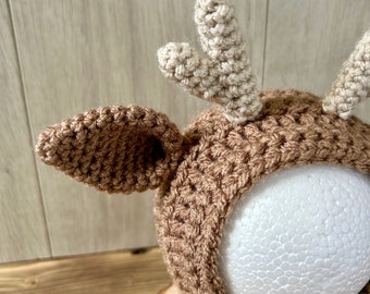 Crochet Deer Bonnet: Handmade Woodland Animal Reindeer Hat - Etsy