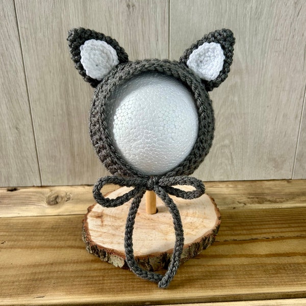 Wolf Bonnet, Woodland Animal, Wolf Hat, Newborn Photography, Cake Smash Outfit, Gift For New Parents, Baby Shower, Crochet, Handmade