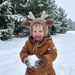 Crochet Deer Bonnet: Handmade Woodland Animal Reindeer Hat