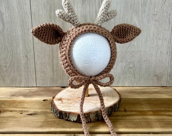 Crochet Deer Bonnet: Handmade Woodland Animal Reindeer Hat - Etsy
