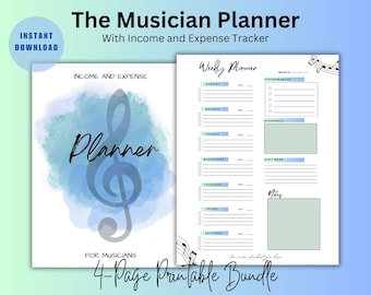 Planificador para músicos, Rastreador de ingresos y gastos, Planificador imprimible, Planificador sin fecha, Planificador digital, Rastreador de conciertos, Planificador de música