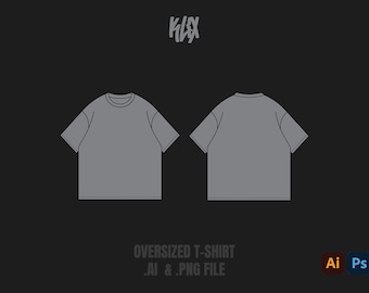 Oversized T-Shirt  Template Tech Pack Streetwear Vector Template Illustrator Mockup Procreate Mockup Clothing Flat Blank Vector Tech Pack