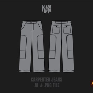 Carpenter Jeans Template Tech Pack Streetwear Vector Template Illustrator Mockup Procreate Mockup Clothing Flat Blank Vector Tech Pack