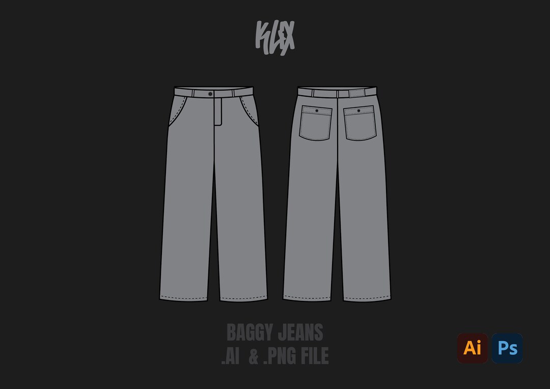 Baggy Jeans Template Tech Pack Streetwear Vector Template Illustrator Baggy Jeans Template Tech Pack Streetwear Vector Template Illustrator