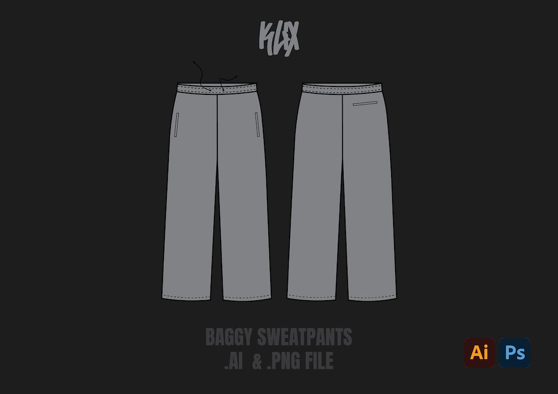 Baggy Sweatpants Template Wide Tech Pack Streetwear Vector Template Illustrator Mockup Procreate Baggy Sweatpants Template Wide Tech Pack Streetwear Vector Template Illustrator Mockup Procreate