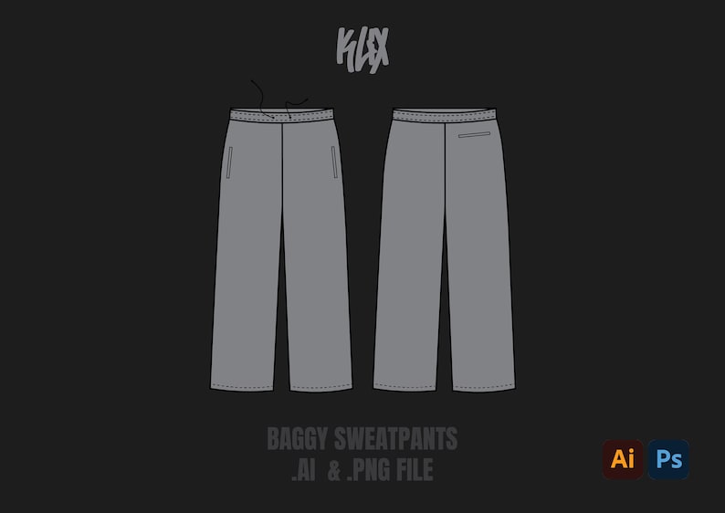Baggy Sweatpants Template Wide Tech Pack Streetwear Vector Template