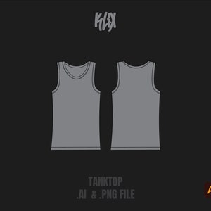 May include: A grey tank top mockup showing the front and back views. The tank top is a simple design with no graphics or text.