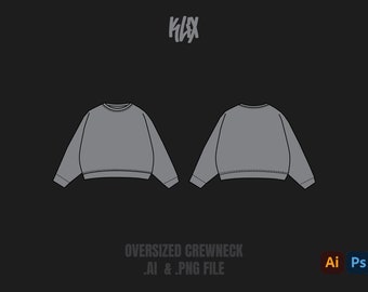 Oversized Crewneck Template Tech Pack Streetwear Vector Template Illustrator Mockup Procreate Mockup Clothing Flat Blank Vector Tech Pack
