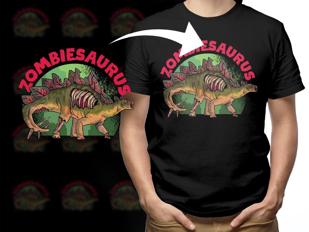 Zombiesaurus Zombie Dinosaur T-Shirt - Funny Graphic Tee, Navy Blue, Soft 100% Cotton, Unisex Fit, Small - View #6