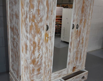 Stunning large Vintage French painted armoire 3 door wardrobe breakdown wardrobe with 2 drawers