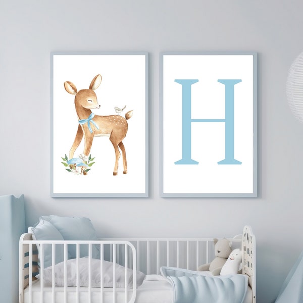 BAMBI & Inital Name Set | Baby Boy Nursery Printable Decor | Kids Playroom Wall Decor | Art Printable Instant Download