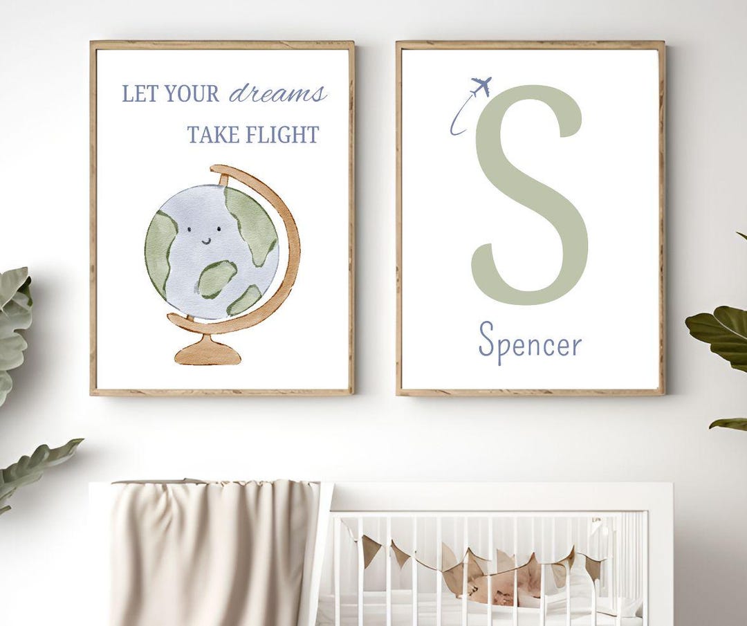 Earth Globe Let Your Dreams Take Flight Set Initial Name | Nursery ...