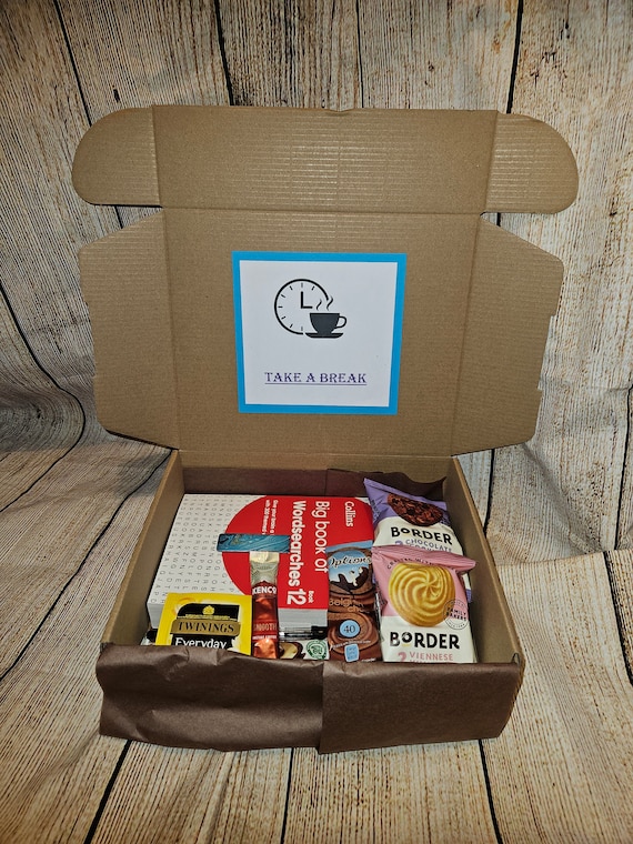 Adult Tea Break Time Hamper | Tea time gift set | Puzzle Books | Leaving gift | Crossword | Wordsearch| Sudoku | Retirement gifts | Get well