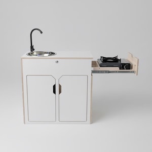 Kompaktes Küchenmodul für Camper & Vans - Campingküche handgefertigt, inkl. Wasser-  Kochsystem