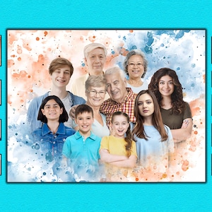 Ilustración familiar en acuarela, clipart familiar, impresión en acuarela a partir de una foto, lienzo personalizado, arte mural, regalo de Navidad para padres.