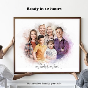 Customizable Family Portrait, Watercolor Family Illustration Art | Personalized Canvas | Instant Download | Christmas Gift for Parents
