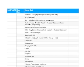 Monthly Budget Spreadsheet - **pdf printable**