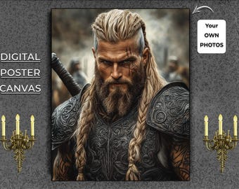 Transform your Photo into a Viking Portrait, immortalizing your Viking spirit with a Personalized Canvas Unique Viking Poster 18 Designs
