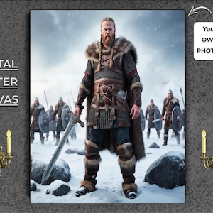Custom Male Viking Portrait Canvas | Personalized Warrior Wall Art | Norse Decor from 18 Unique Designs | Nordic Medieval Gift for Him