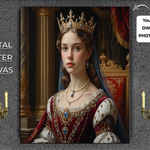 Custom Royal Portrait Canvas Print: Personalized Queen or Princess Art