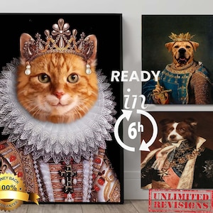 Custom Royal Pet King Portrait, Renaissance Royal Pet King Portrait from Photo, Royal Pet King Portrait Digital Art, Portrait Art Design.