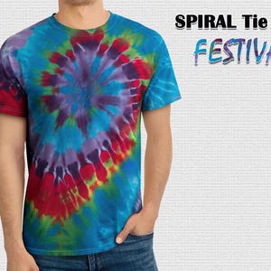 Tie-Dye Tee SPIRAL Design Handmade Organic Tie-Dye T-Shirt Friendly Multiple Colour Options Unisex Hippie Style Unisex T-Shirt Fun Bright