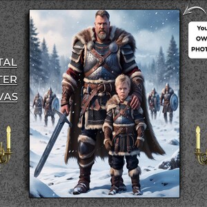 Custom Family Viking Unique Portrait | Personalized Norse Warrior Art | Unique 18 Designs Medieval Nordic Wall Decor Gift for Him & Dad
