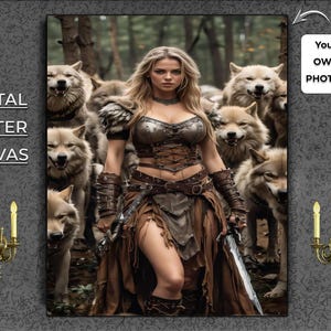 Retrato personalizado de mulher guerreira viking Ragnar Lagertha inspirado na arte histórica Transforme sua foto em um retrato viking 18 designs exclusivos para mulheres