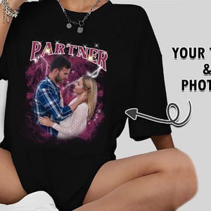Custom Girlfriend Partner T-Shirt, Personalized Bootleg Shirt Custom 90s Shirt With Girlfriend Wife Face Photo Vintage Shirts, Gifts For Him