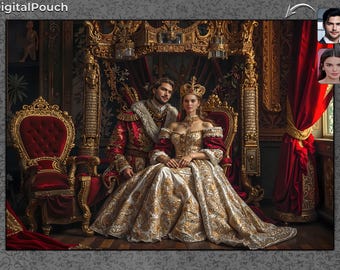 Transform Your Photo into Majestic King & Queen Monarch Emperor Renaissance or Victorian Masterpiece Custom Royal Couple Portrait 18 Designs