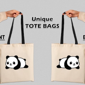 Bolsa de lona con un adorable panda perezoso: regalo ideal para amantes de los animales. Doble cara. Bolsa de lona con un adorable panda acostado. Regalo ecológico de verano. 100 % algodón.