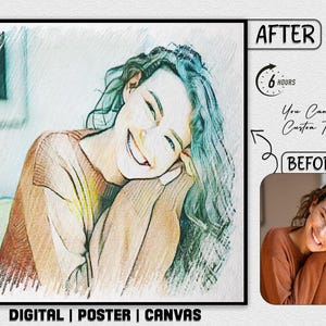 Custom Soft Sketch Glow Watercolor Pencil Art Portrait Art Effect Portrait Your Photo Social Profile Picture Stylish Digital Poster Canvas