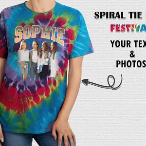 Custom Wording + Photo Personalized Tie Dye Shirt Tie-Dye Tee SPIRAL Design T-Shirt Multiple Colour Unisex Hippie Style T-Shirt Fun Bright