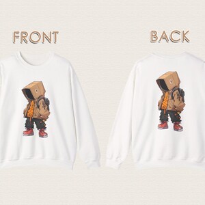 Bluza Box Head Streetwear — miejska bluza z kapturem z kreskówkowym motywem dla dzieci — fajna grafika anime Bluza — modny, unisexowy, obszerny sweter z przodu i z tyłu