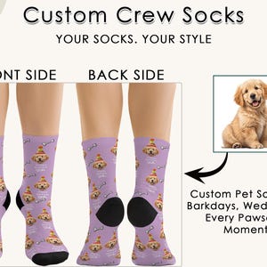 Custom Pet Photo Socks with Name & Text Personalized Dog Face Socks Funny Birthday Gift for Pet Lovers All Over Print Crew Socks for Dogs