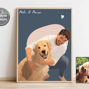 Custom Pet Cat Dog Owner Faceless Portrait Gift Pet Lover Minimal Illustration Portrait Painting Photo Cartoon Gift Pet Digital Art Print
