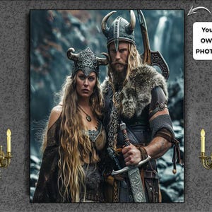 Pas je foto aan tot een Viking Conqueror Portrait Vereeuwigend Raider Seafarer Spirit Gepersonaliseerd kunstwerk Canvasposter en digitaal bestand