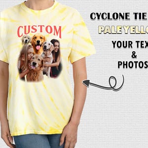 Custom Wording + Photo Personalized Tie Dye Shirt Tie-Dye Tee CYCLONE Design T-Shirt Multiple Colour Unisex Hippie Style T-Shirt Fun Bright