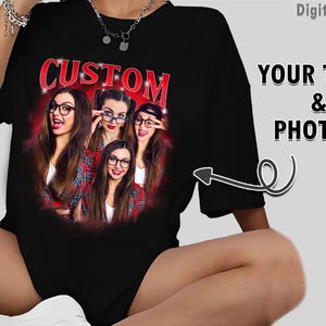 Custom Photo Bootleg Girlfriend 6 Face 90s Retro Vintage T-Shirt, Shirt with Face on It for Boyfriend Birthday Gift, Pictures Tee for Couple