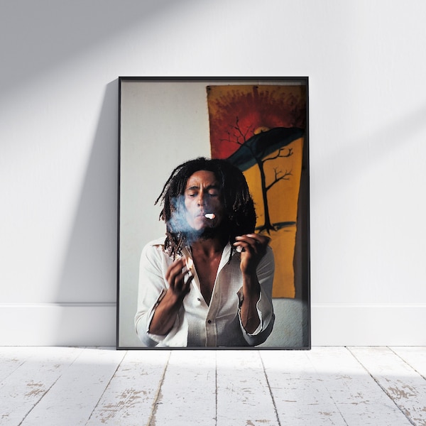 Bob Marley Smoke, Rauchendes Foto, Vintage Bob Marley Print, Klassische Wanddekoration, Große Leinwand, Bob Marley Print