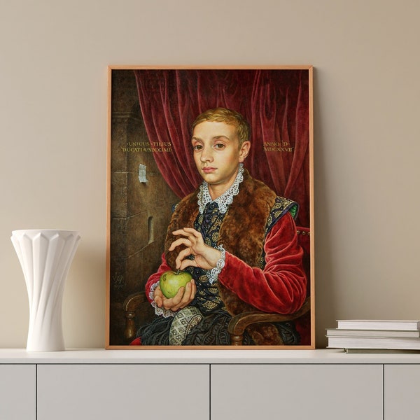 Grand Budapest Hotel Movie Canvas, Boy With Apple Art Print, Home Decor Gift, Framed Canvas, Movie Posters, Ready to Hang