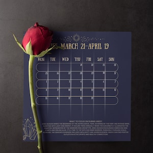 Dierenriemkalender 2024-2025 | Astrologie Thema | Sterrenbeelden | Horoscoop, hemels ontwerp, 12 maanden wandkalender, afdrukbare directe download