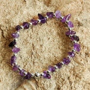 Handmade Gemstone Chip Bracelet: Silver Plated Beads, Stretchy Crystal Bracelet