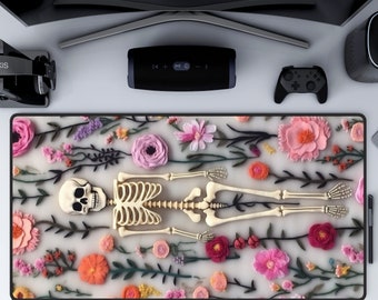 Skeleton Desk Mat, Charming Floral Skeleton Mouse Pad, Anatomy Desk Mat, Perfect Gift for Nurse or Medical Students