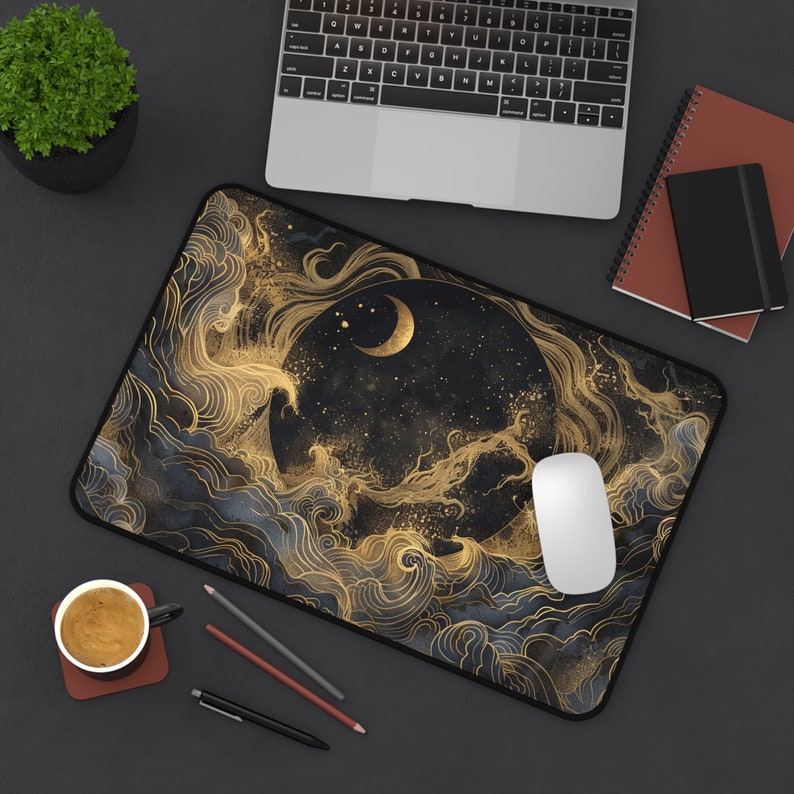 Celestial Desk Mat Abstract Art, Moon Mouse Pad for Home Office