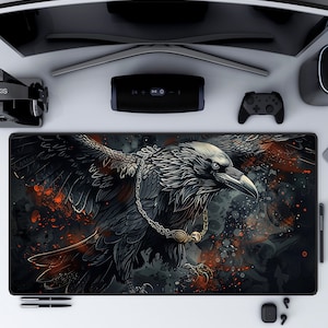 Gothic Raven Desk Mat, Goth Desk Mat - Black and Mysterious Office Decor, Extend Mouse Pad XL, Unique Goth Gift, Dark Academia Themed