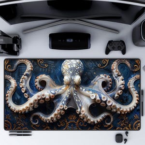 Octopus Desk Mat, Artistic Nautical Desk Protector, Ideal for Creative Workspaces, Fun Gift for Students or Ocean Enthusiast, Large Mousepad