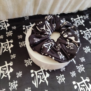 Anime Scrunchie, Demon Slayer Scrunchie, Handmade Scrunchie, Doubly Poly Stretch Fabric Scrunchie, Metsu Symbol Black Scrunchie
